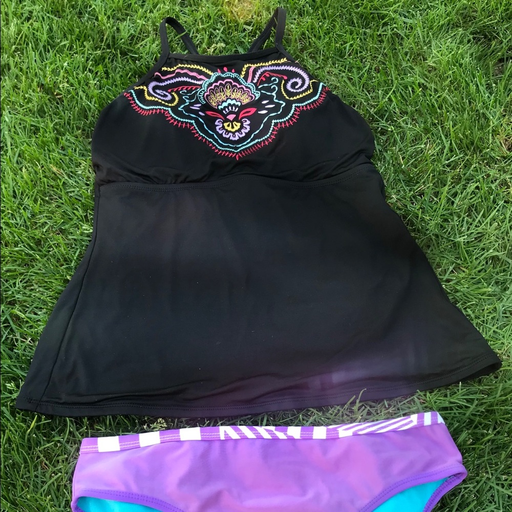 Black Embroidered Bathing Suit Top